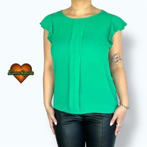 Women's LOFT Ann Taylor Green Flutter Sleeve Blouse – Size S